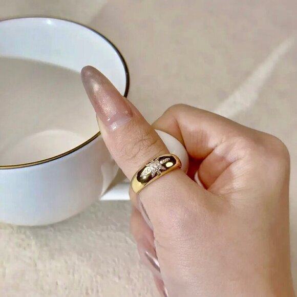 NWT Star Dome Ring 18K Yellow Gold Plated Encrusted With Cubic Zirconia SZ. 9 - Picture 4 of 7